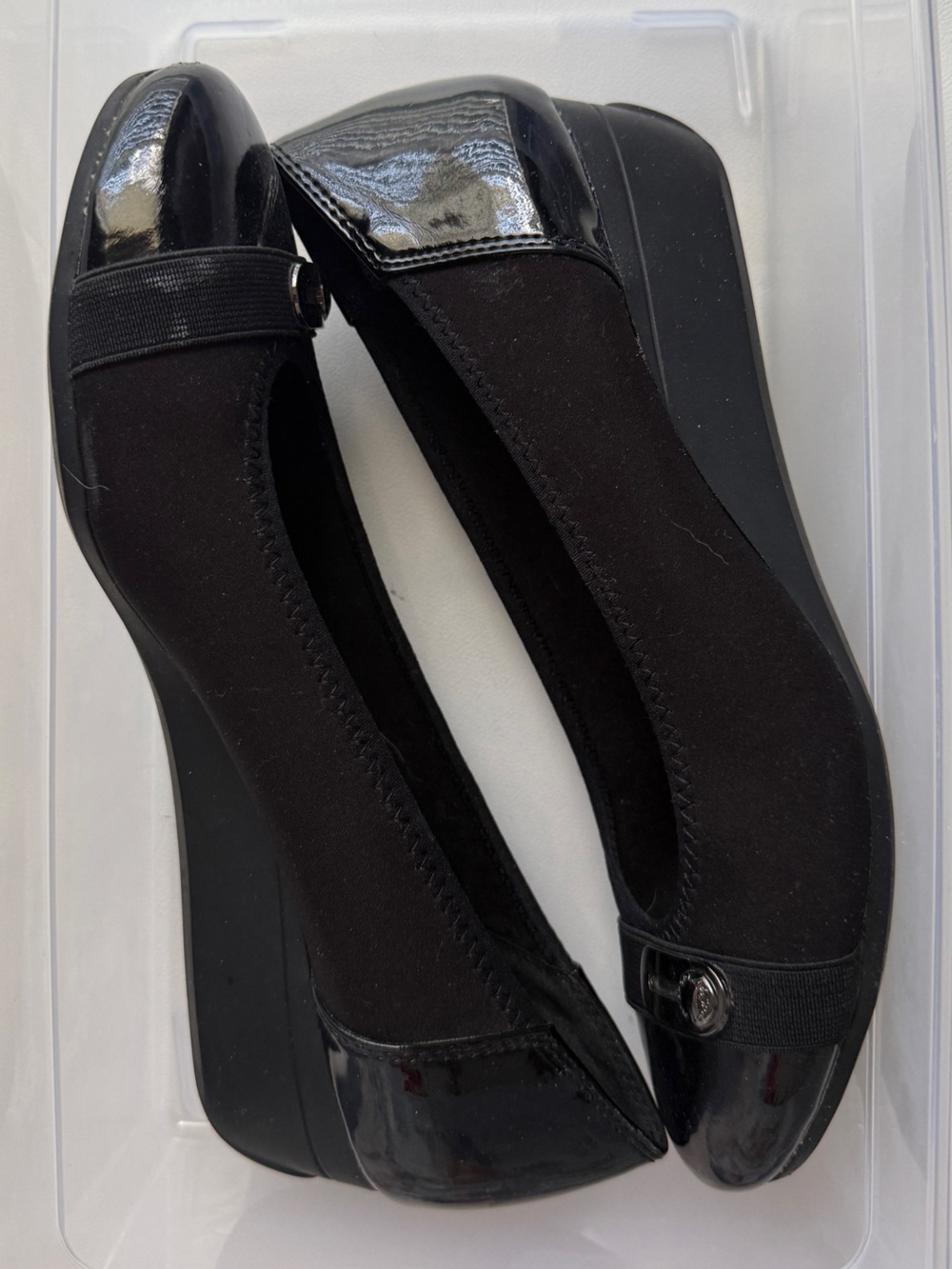 Anne Klein Sport Black Fabric Patent Toe Wedge Flats Comfort Slip-On | GUC - Picture 3 of 9